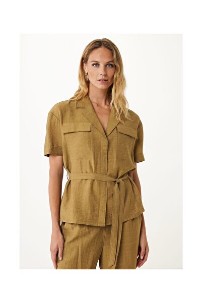 MEXX Safari Λινή Γυναικεία Μπλούζα Καφέ