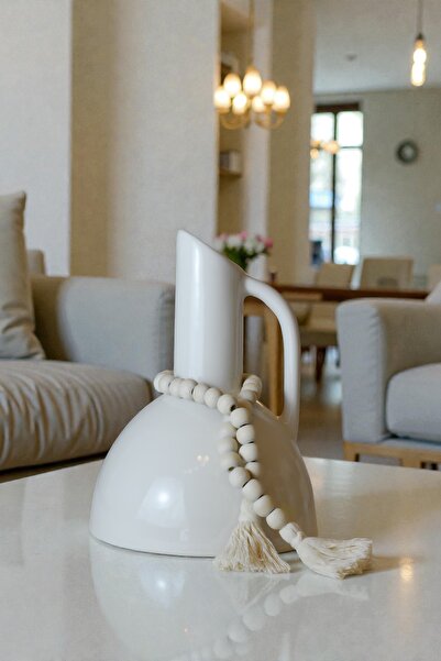 LALEZEN HOME Dekoratif Seramik Vazo Bohem Püsküllü Modern İskandinav Tasarım ...