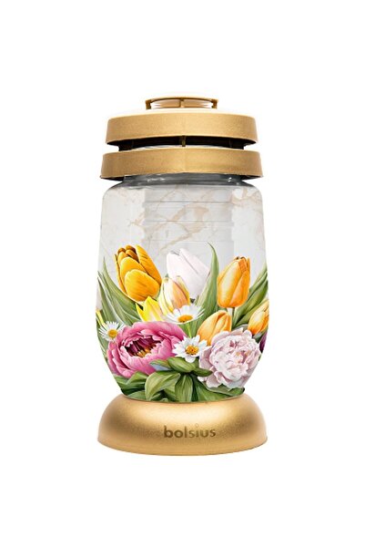 Bolsius Set 2 x Candela din Sticla 3 l, Model Floral, Aurie, 36 Ore,