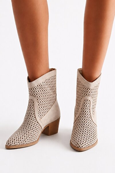İX Westera Women's Summer Cowboy Boots Perforated Suede Textured Thick Heeled...