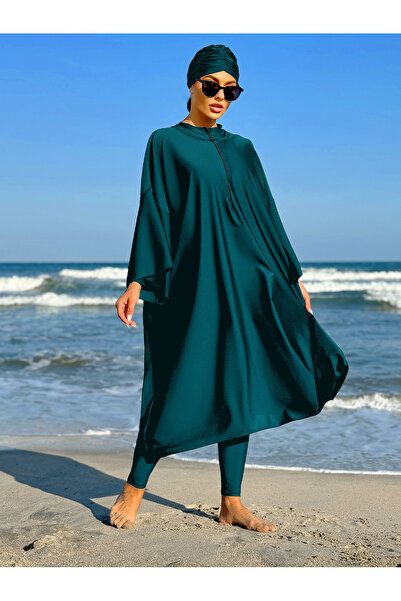 ZAHRAH Muslim Women's 3-Piece Burkini Swimwear, Teal Green Loose Fit Abaya St...