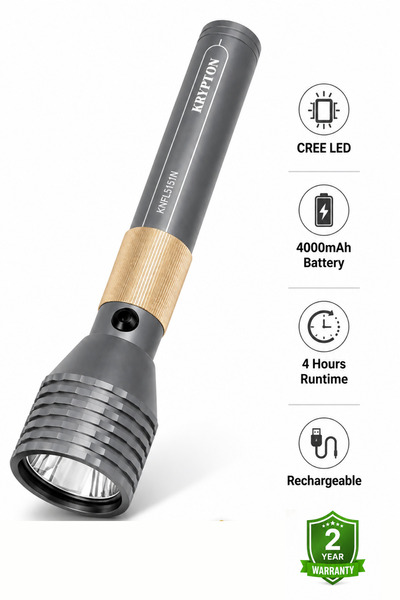 Ummelia Krypton Rechargeable LED Flashlight 4000mAh| Aircraft Aluminium High ...