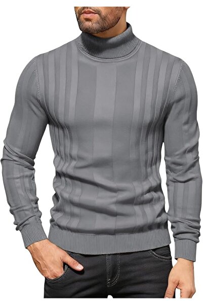 Dotail Pulover bărbătesc, guler rulat, mâneci lungi, croială slim, elastic și...