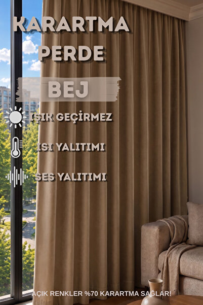 BEJ Blackout Işık Geçirmez Karartma Fon Perde PİLESİZ Tek Kanat Karartma Güneşlik Her Odaya Uygun