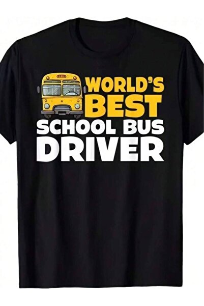 21JNRY Unisex T-Shirt Graphic Printed With Cartoon School Bus & World's Best ...