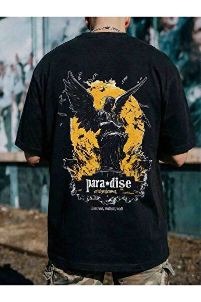 9JY Men's Casual Outdoor Sports Angel Statue & Wing Print Short Sleeve T-Shir...