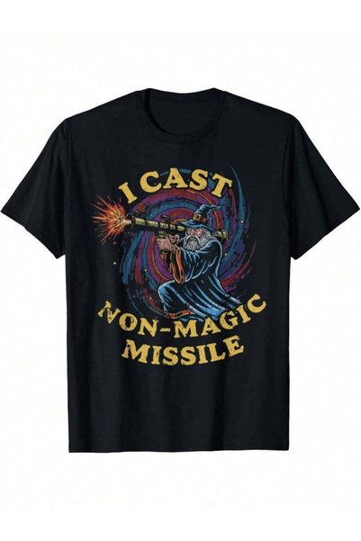 KYMC07 تي شيرت I Cast Non-Magic Missile Funny Wizard Parody Meme كاجوال برقبة...