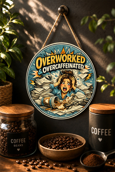 Mayeka Overworked Overcaffeinated Stressed Woman Round Mdf Table Coffee
