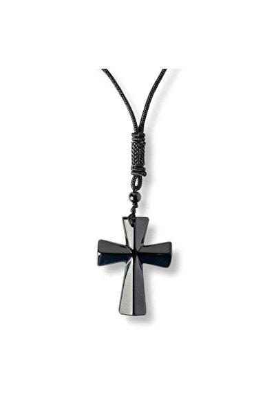 craftmystic Δύναμη και Προστασία - Κολιέ Σταυρός από Φυσικό Οψιδιανό