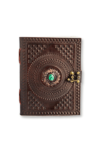 craftmystic Jurnal din piele naturala cu piatra Malachit hartie bumbac alb