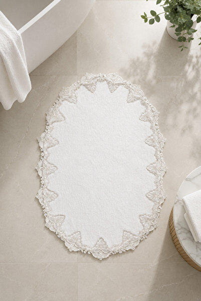 Bonny Home White Lace Non-Slip Sole Bath Mat Lace-Up Washable Bath Set Spera