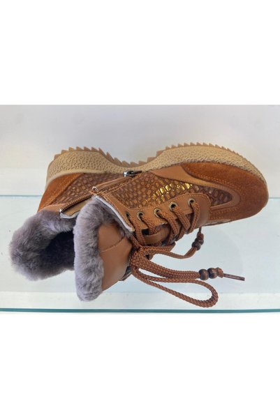 MARCO ROCCO Genuine Leather Suede Decorated Zippered Lace-Up Fur Lined Boots Women's Shoes