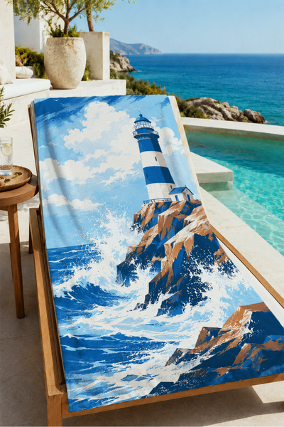 Evmila Dramatic Lighthouse Stormy Ocean Wave Pattern 70X150 Beach Towel - Cot...