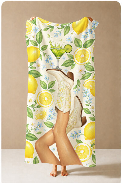 Evmila Mediterranean Lemon Garden and Female Figure Patterned 70X150 Beach To...