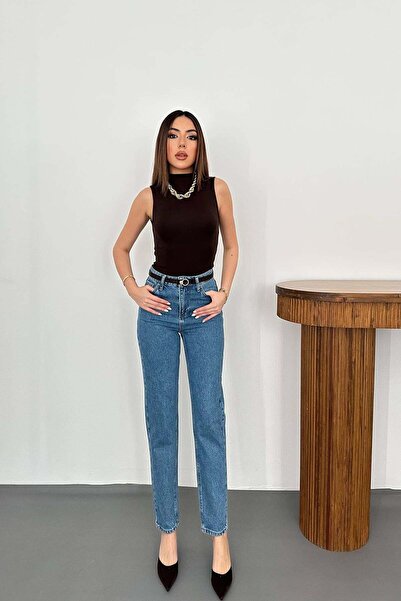 Clothes Fast Women's Blue High Waist Straight Cut Pipe Leg 100% Cotton Jeans ...