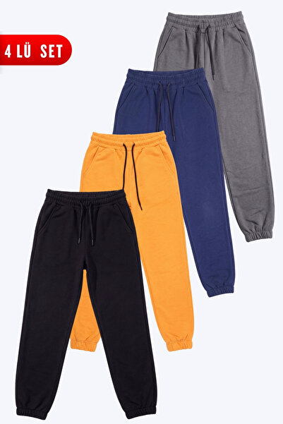 FYK KİDS 4-Pack Boys' Double Pocket Elastic Cuffed Straight Jogger Sweatpants