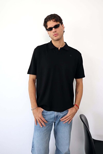 JB John Borners Men's Polo Collar Oysho Fabric T-Shirt Black - 26Y 4029