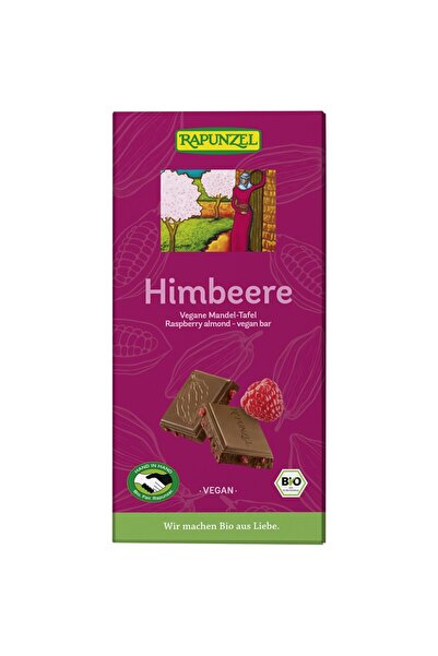 Rapunzel Baton vegan cu cacao, migdale și zmeură organică, 100g