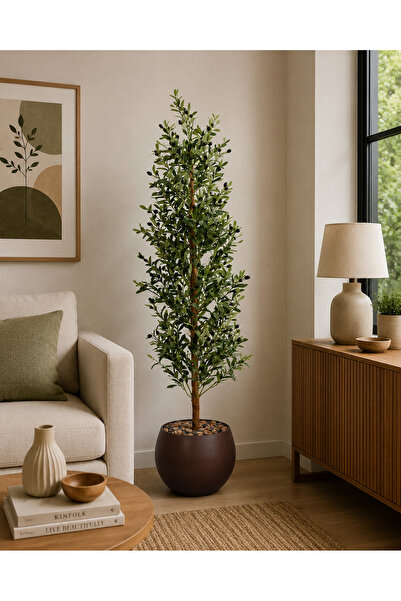 N.zone 210cm Tall Artificial Olive Tree with 30cm Brown Elegant Pot, Dense Gr...