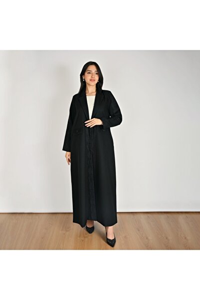 HAWRAA ABAYA بليزر اسود بجيوب امامية مزينة بالدانتيل الراقي
