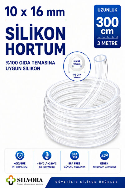Silvora Trusted silicone rubber solutions %100 Silikon Hortum 10x16 mm-İç Çap...