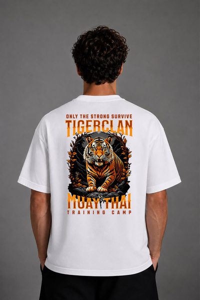 VSRN Tricou oversize alb cu imprimeu pe spate Tiger Muay Thai Design
