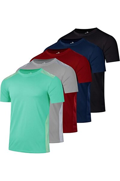 Real Essentials 5 Pack: Men’s Short Sleeve Dry Fit Active Crew Neck T Shirt -...