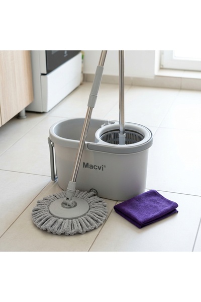DeaL Mop rotativ cu găleată și 2 lavete din microfibră — Fără efort 360 °   C...