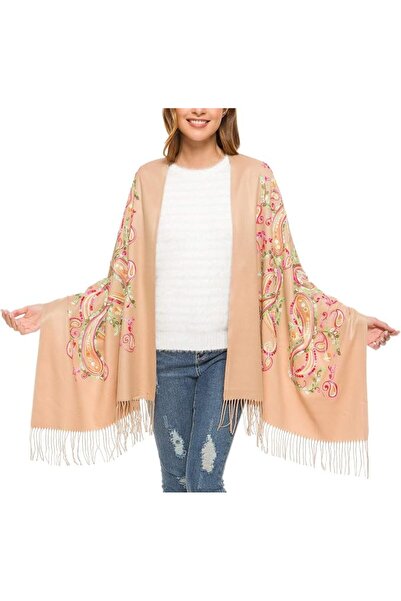 Urban CoCo Women's Embroidered Oversize Tassel Shawl Scarf