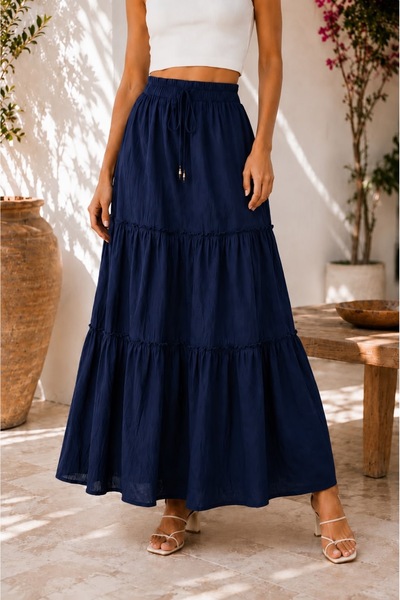 Raben Drawstring Layered Maxi Skirt