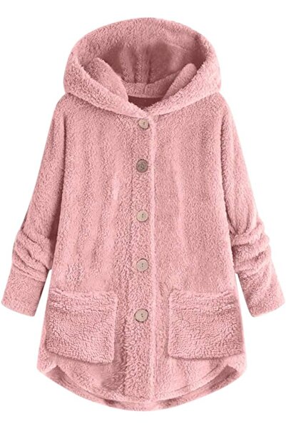 GENERAL Women Hoodies Warmt Coat, Ladies Solid Long Sleeve Button Plus Size P...
