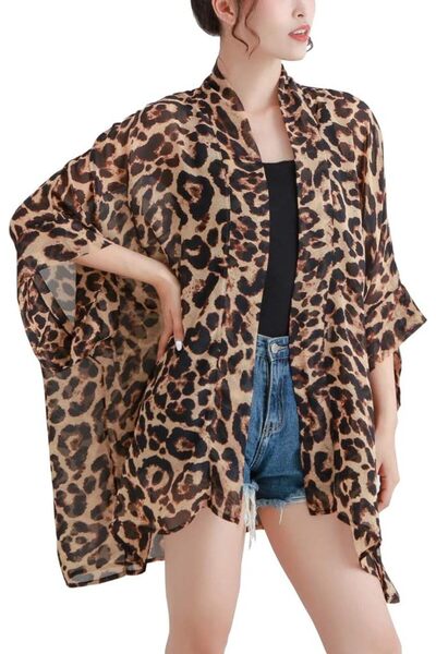 Maxfort Women's Loose Print Sheer Chiffon Kimono Beach Swim Cover up Cardigan...