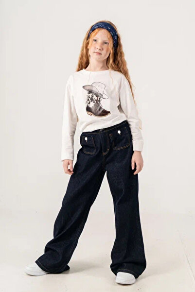 GİYİCEM TEKSTİL Girl's Cowboy City Style Jeans with Front Pockets 2238