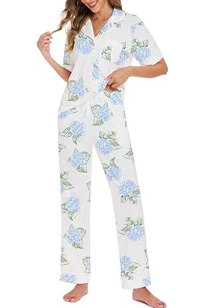LUBOT 100% Cotton Pajamas for Women PJ Set Button-Down Knitted Soft Long Shor...