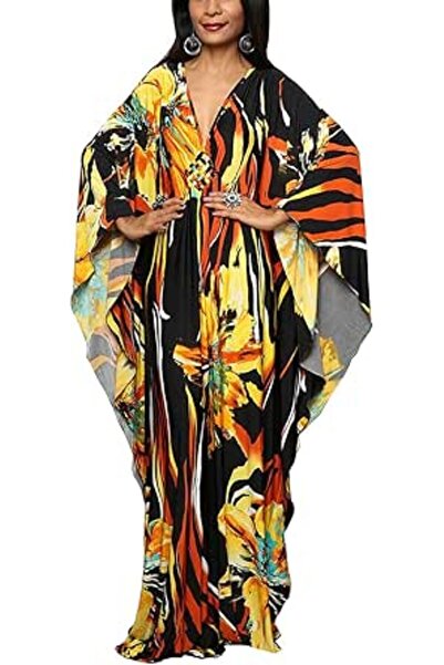 GENERAL Women Bohemian Kaftan Maxi Loungewear Nightgown Kimono Oversized Slee...