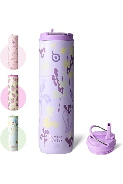 BottleWorld BOTTLE BOTTLE Insulated Water Bottle 24oz with Straw Lid and Hand...