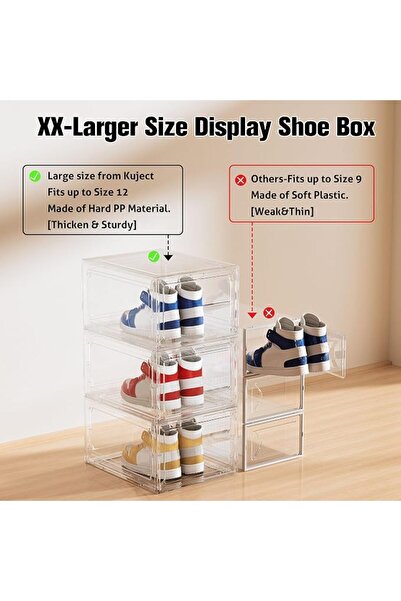 Kuject XX-Large Shoe Storage Boxes Organizers Clear Plastic Stackable 12 Pack, Shoe Rack & Holder Su