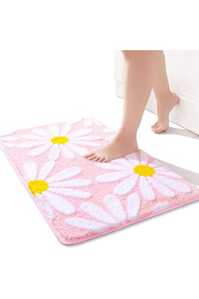 QJHOMO Pink Bathroom Rugs Cute Daisy Bath Mat White and Yellow Flower Decor R...