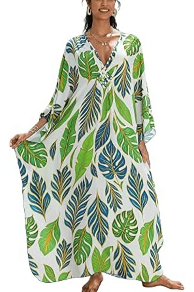YouKD Maxi Dress V-Neck Kaftan Boho Robes Beach Cover-ups Dress Maxi Garment ...