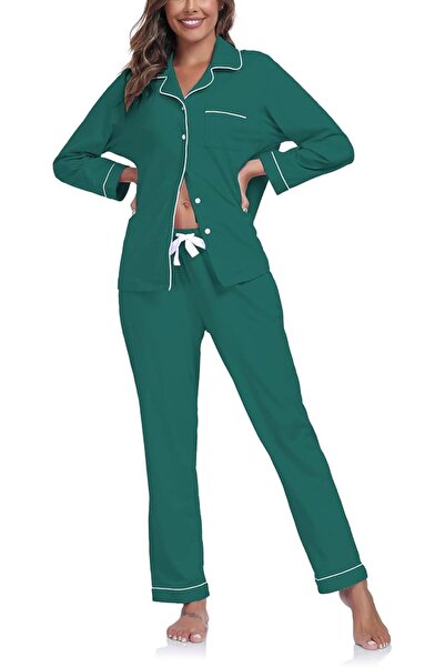 GENERAL COLORFULLEAF Women's 100% Cotton Long Sleeve Pajama Sets Button Down ...
