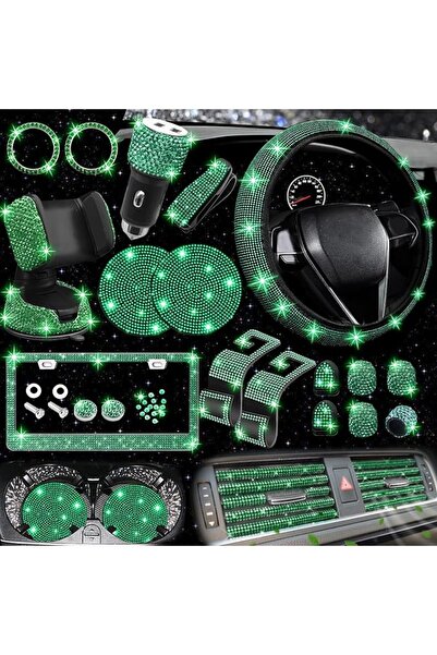 GENERAL NBTEPEM 27 PCs Pink Bling Car Accessories Set for Women, Steering Whe...