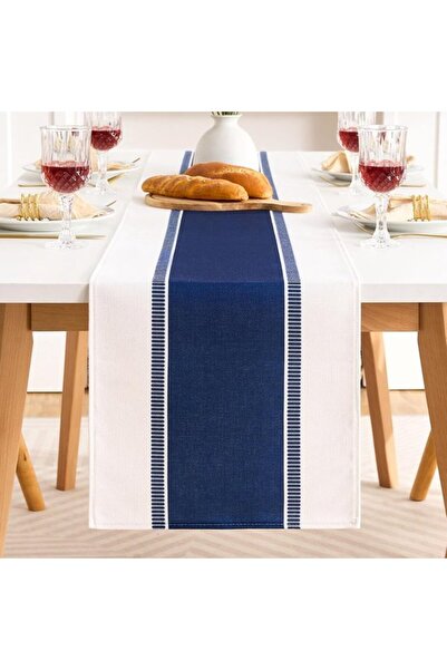 Generic Brand modern blue striped table runner, elegant and chic, table decor...