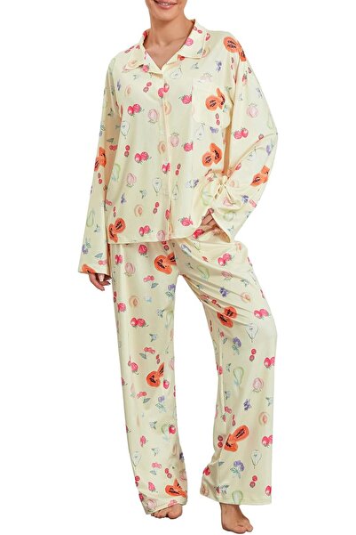 GENERAL Women 2 Piece Floral Pajamas Lounge Set Sweet Strawberry Long Sleeve ...