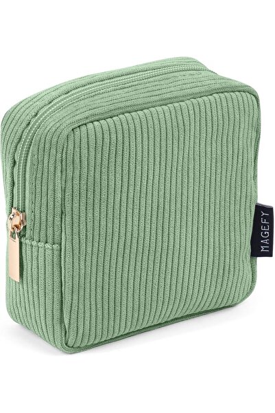 MAGEFY Small Makeup Bag Corduroy Make up Bag with Compartments Travel Cosmeti...