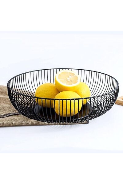KASTWAVE Flat Modern Black Fruit Bowl, Fruit Holder for Fruit and Vegetable S...