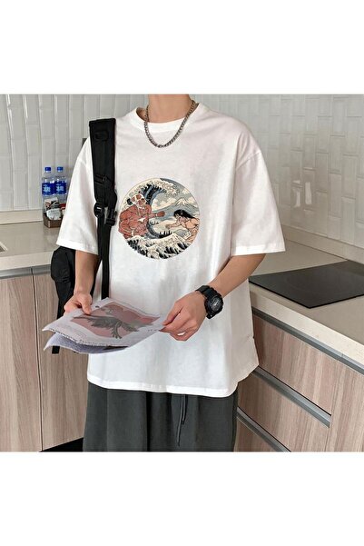 DEEFWEAR Mi̇ngalondon Attack on Titan Art White Unisex Oversize T-Shirt