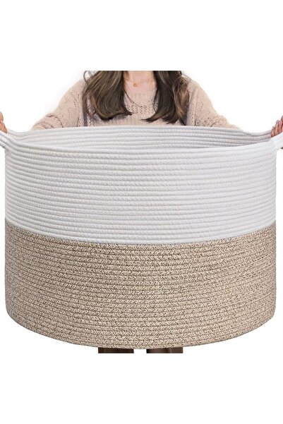 HI-FINE Woven Rope Basket with Handle, Extra Large 21.6 x 13.8 Inches Blanket...