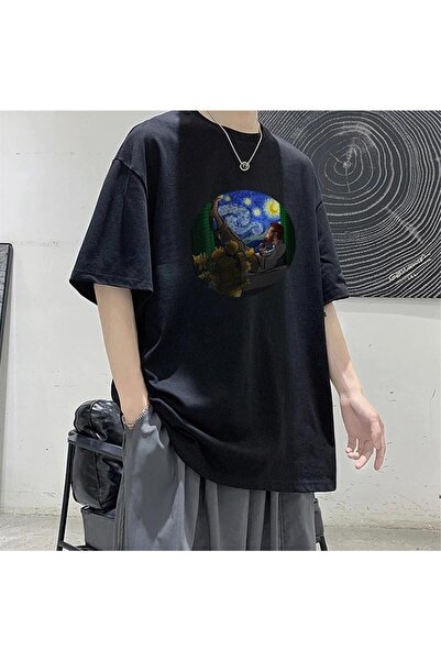 DEEFWEAR تي شيرت MINGALONDON Van Gogh أسود للجنسين مقاس كبير