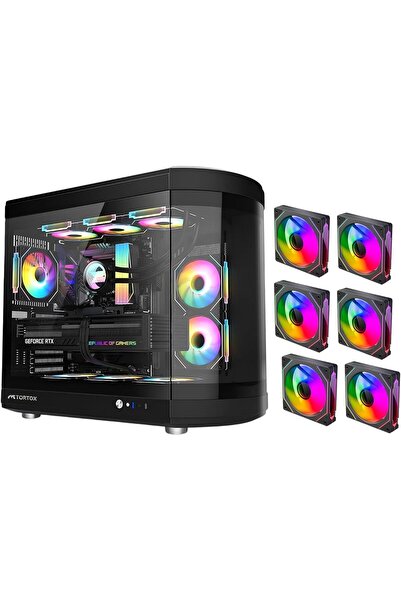 Tortox Vidrio Curved Glass ATX/M-ATX/M-ITX Gaming PC Case, 6ARGB Fans, 360mm ...