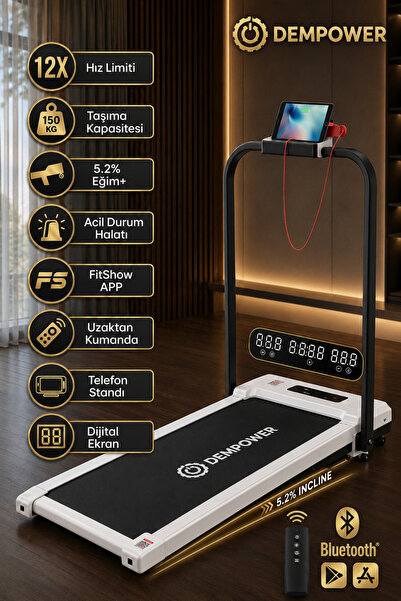 DEMPOWER 150KG Taşıma Kapasiteli, 12KM/H, Manuel Eğimli, Bluetoothlu, LCD Ekr...